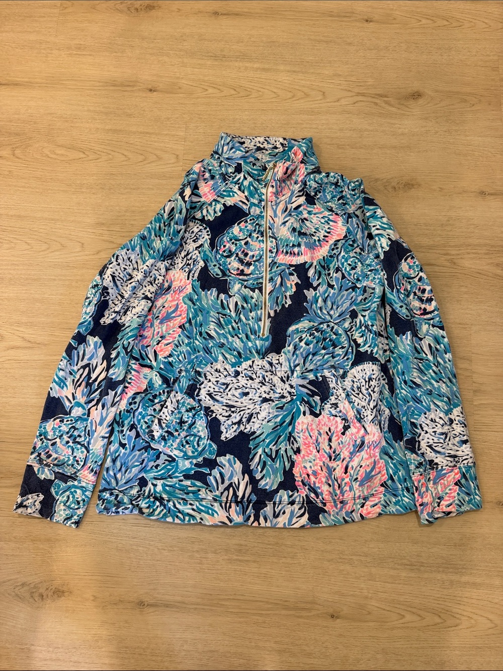 Lily Pulitzer Medium Floral Zip-Front Pullover in Navy, Teal & Pink